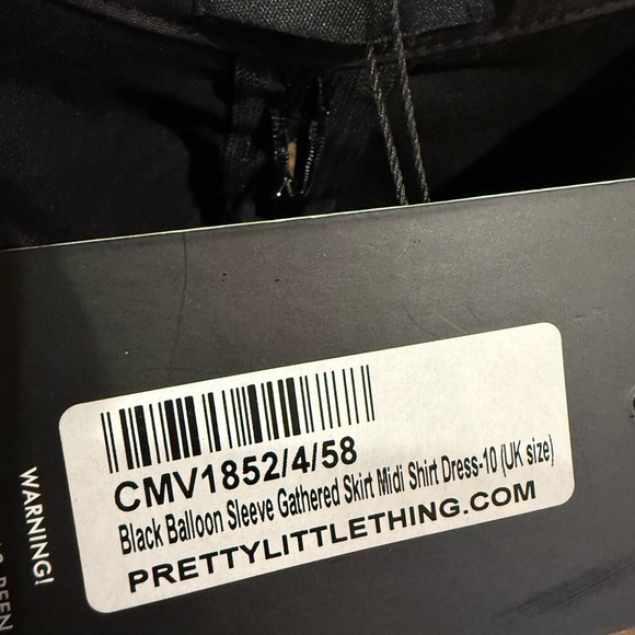 PrettyLittleThing Black Long Sleeve Asymmetrical Ruched Dress NWT - Picture 7 of 8